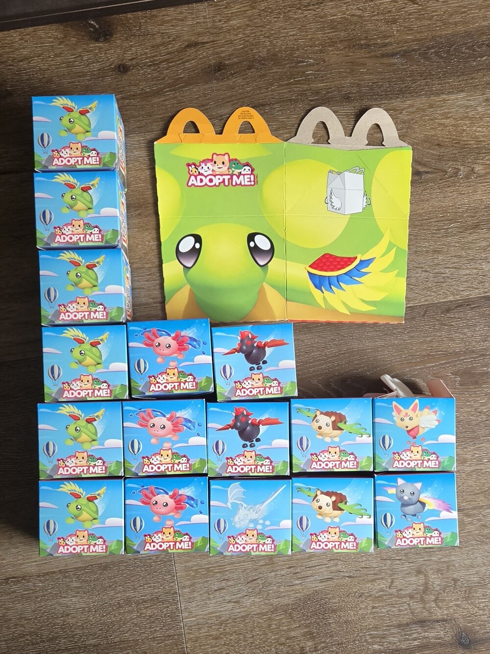 McDonald's Happy Meal Adopt Me! Toy Lot of 16 + Box (White Dragon, Axolotl, Kits